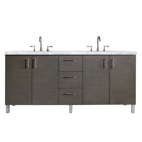 James Martin Vanities Metropolitan 72in Double Vanity, Silver Oak w/ 3 CM Carrara Marble Top 850-V72-SOK-3CAR - main